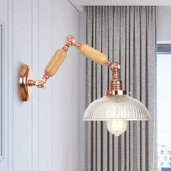 Lisslune | 1 Light Prismatic Glass Wall Lamp Light Vintage Rose Gold Room Bedroom Lighting Fixture with Extendable Arm