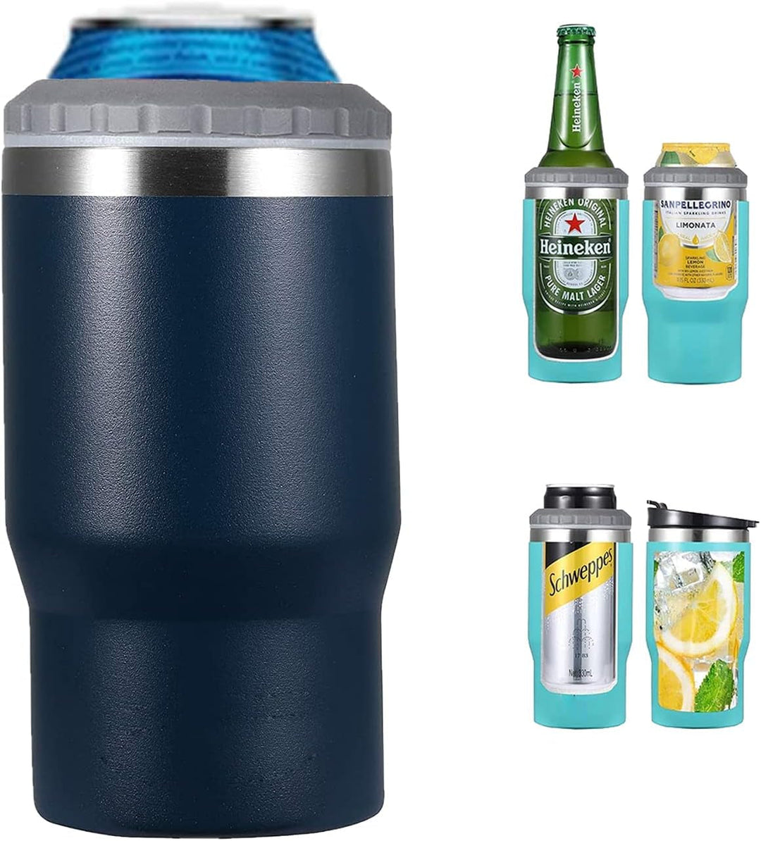 Lisslune | 4 in 1 stainless steel can/bottle insulator, 14Oz two-way lid SUS insulated can cooler, beer bottle holder (Black)