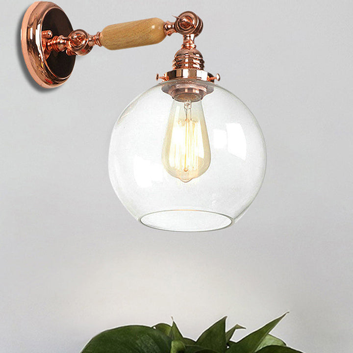 Lisslune | Orb Shade Clear Glass Wall Lamp Industrial Single Bulb Living Room Wall Light in Rose Gold