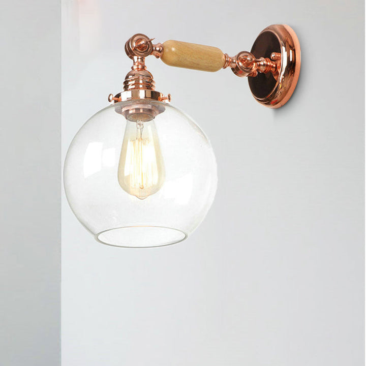 Lisslune | Orb Shade Clear Glass Wall Lamp Industrial Single Bulb Living Room Wall Light in Rose Gold
