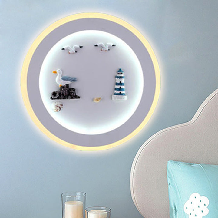 Skørter | Maritime Stylish Circle Wall Lamp with Sea Acrylic LED Wall Lamp in White for Children's Room