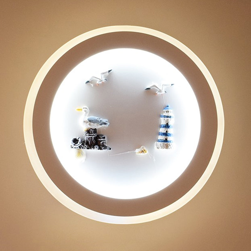 Skørter | Maritime Stylish Circle Wall Lamp with Sea Acrylic LED Wall Lamp in White for Children's Room