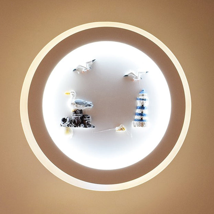 Skørter | Maritime Stylish Circle Wall Lamp with Sea Acrylic LED Wall Lamp in White for Children's Room