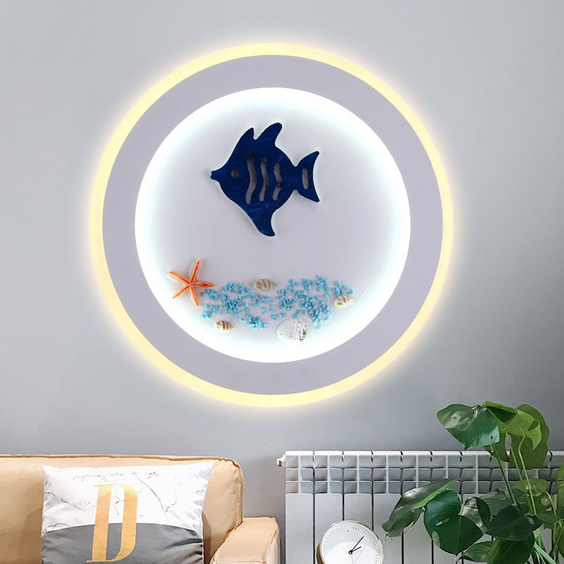 Skørter | Maritime Stylish Circle Wall Lamp with Sea Acrylic LED Wall Lamp in White for Children's Room