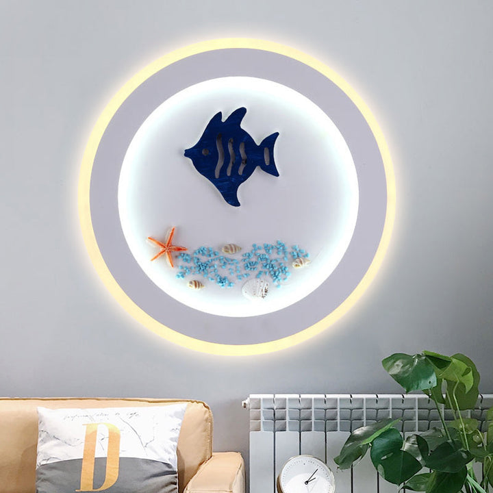 Skørter | Maritime Stylish Circle Wall Lamp with Sea Acrylic LED Wall Lamp in White for Children's Room