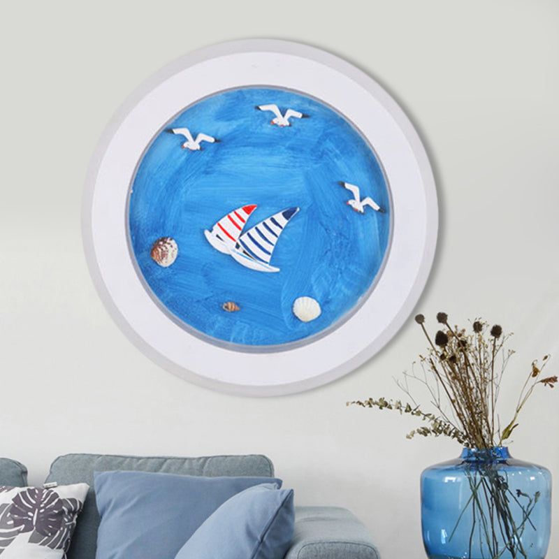 Skørter | Maritime Stylish Circle Wall Lamp with Sea Acrylic LED Wall Lamp in White for Children's Room