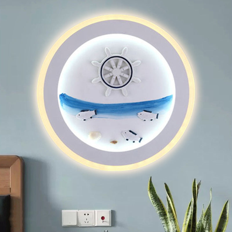 Skørter | Maritime Stylish Circle Wall Lamp with Sea Acrylic LED Wall Lamp in White for Children's Room