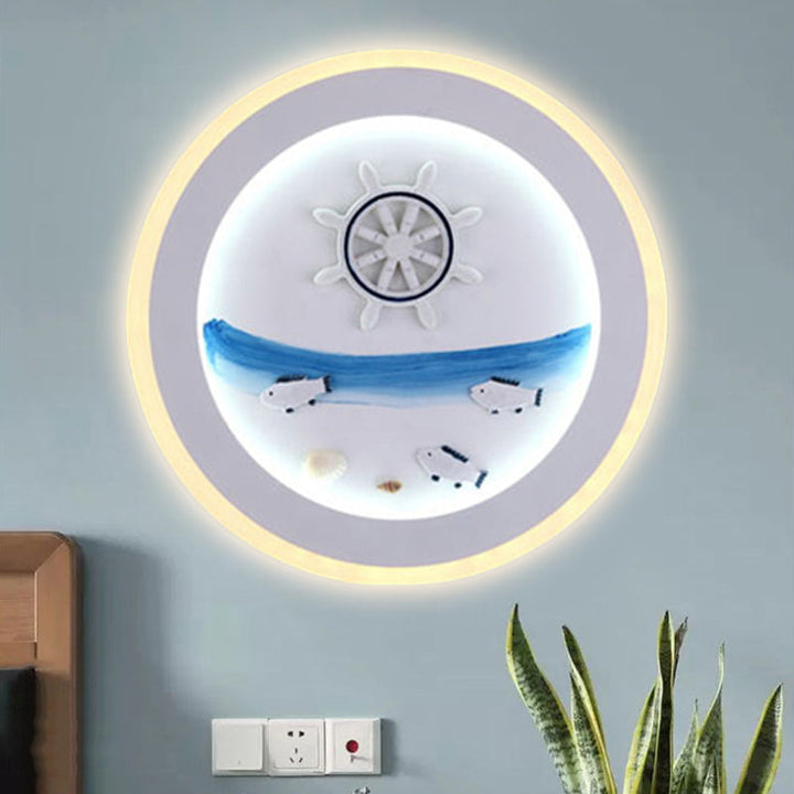 Skørter | Maritime Stylish Circle Wall Lamp with Sea Acrylic LED Wall Lamp in White for Children's Room