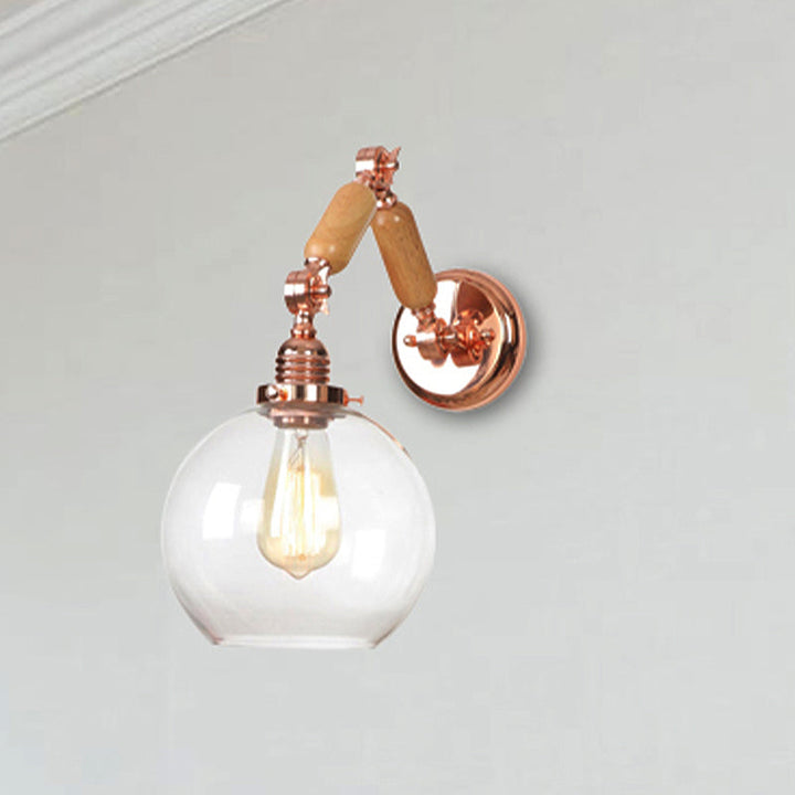 Lisslune | 1 Bulb Globe Wall Mounted Light Fixture Rustic Rose Gold Clear Glass Lighting with Retractable Arm
