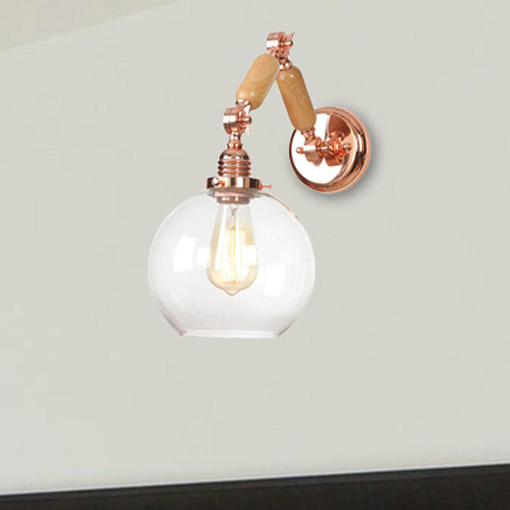 Lisslune | 1 Bulb Globe Wall Mounted Light Fixture Rustic Rose Gold Clear Glass Lighting with Retractable Arm