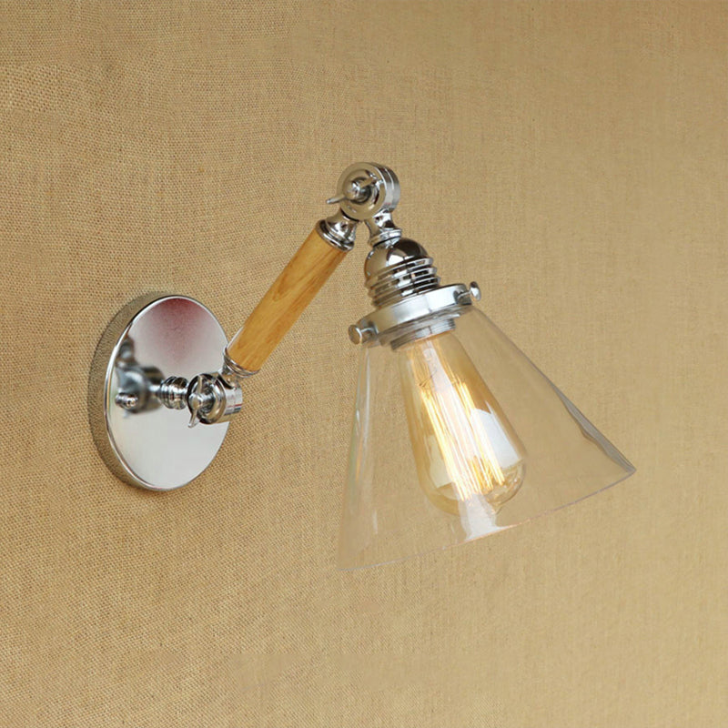 Lisslune | Cone Clear Glass Wall Mounted Lamp Industrial Single Bulb Dining Room Wall Light, 8"/4"/14"