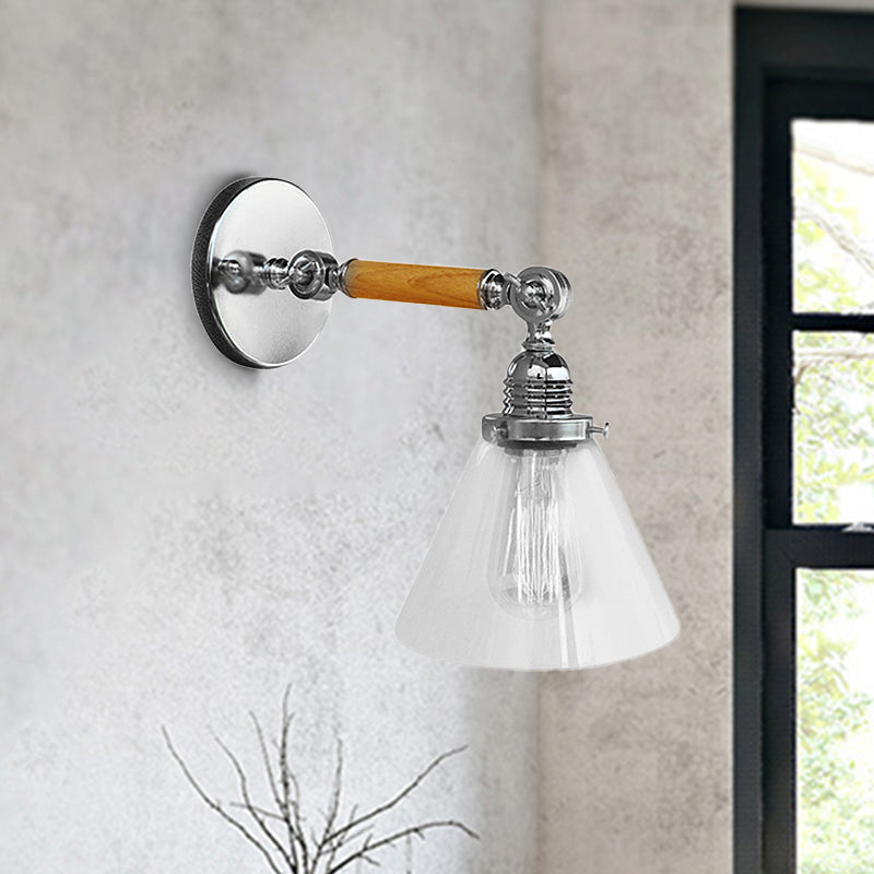 Lisslune | Cone Clear Glass Wall Mounted Lamp Industrial Single Bulb Dining Room Wall Light, 8"/4"/14"