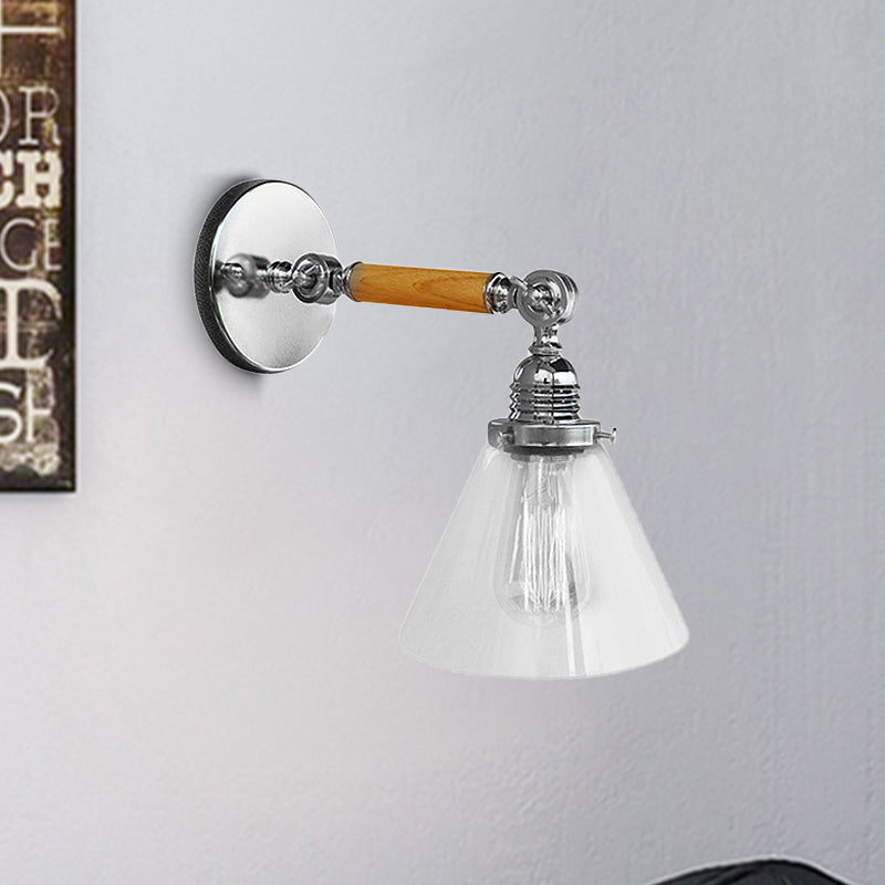 Lisslune | Cone Clear Glass Wall Mounted Lamp Industrial Single Bulb Dining Room Wall Light, 8"/4"/14"