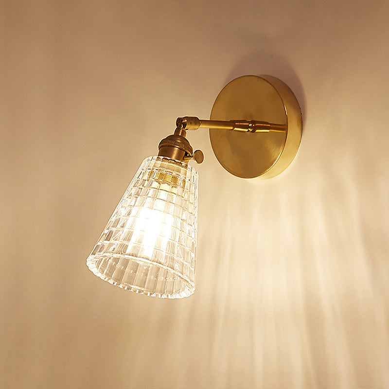 Lisslune | Tapered Living Room Wall Light Fixture Industrial Clear Prism Glass 1 Light Brass Wall Lamp