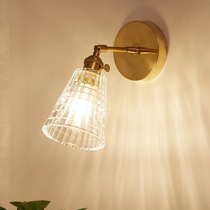 Lisslune | Tapered Living Room Wall Light Fixture Industrial Clear Prism Glass 1 Light Brass Wall Lamp