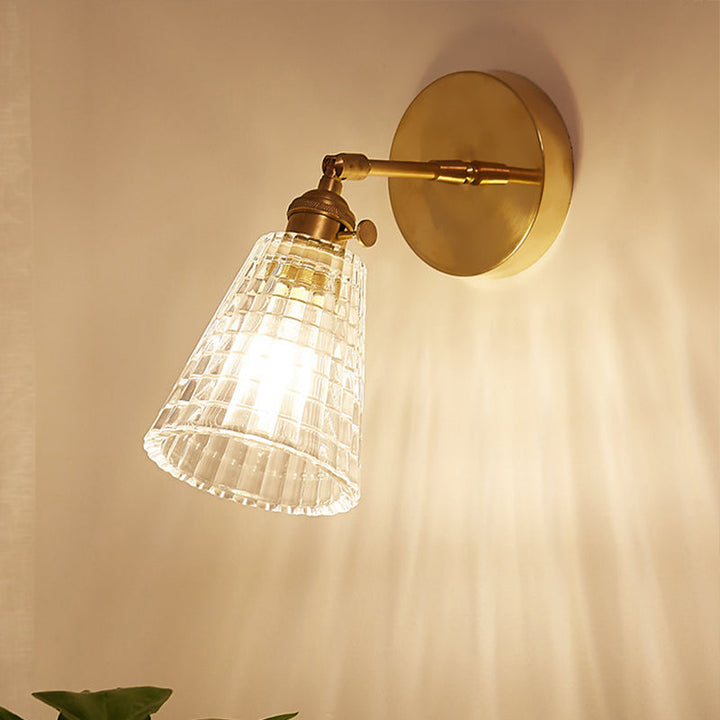 Lisslune | Tapered Living Room Wall Light Fixture Industrial Clear Prism Glass 1 Light Brass Wall Lamp