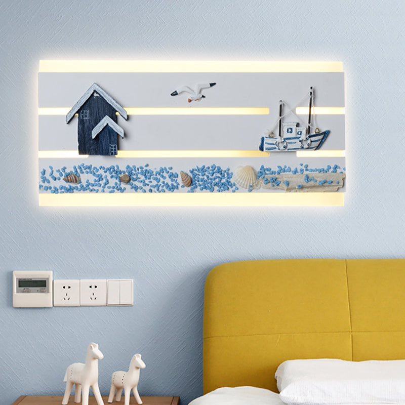 Skørter | Sea View Design Wall Lamp with Wooden Panel Children's Room Nautical LED Wall Lamp in White