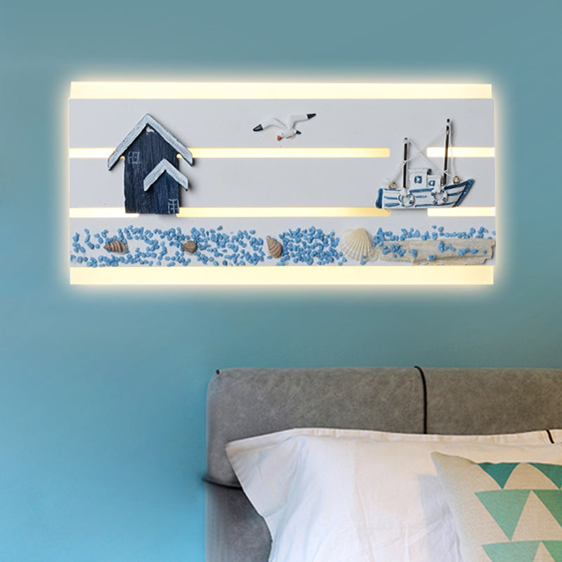 Skørter | Sea View Design Wall Lamp with Wooden Panel Children's Room Nautical LED Wall Lamp in White