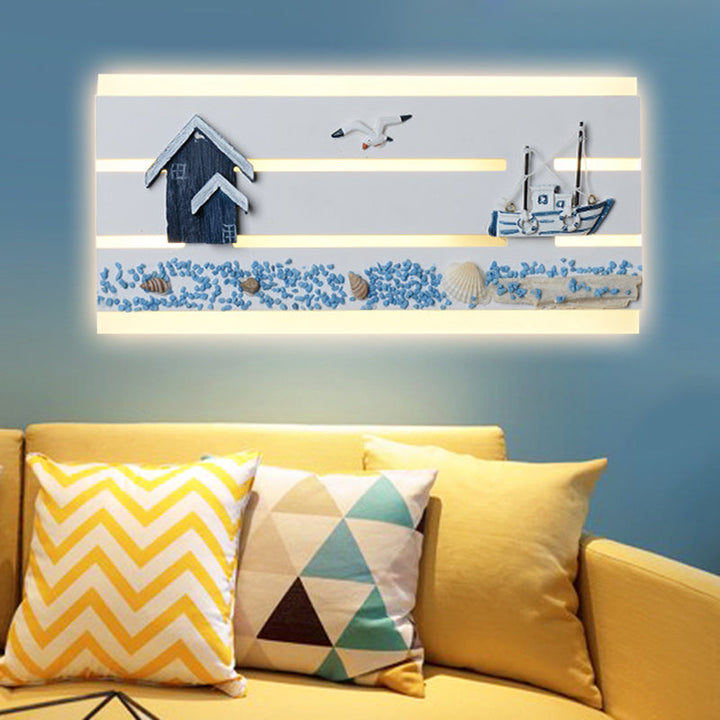 Skørter | Sea View Design Wall Lamp with Wooden Panel Children's Room Nautical LED Wall Lamp in White