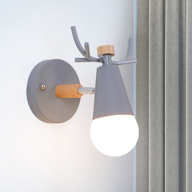 Skørter | Metal small cone wall lamp with deer antlers adjustable children's room 1 light Nordic style wall lamp