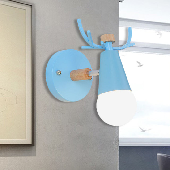 Skørter | Metal small cone wall lamp with deer antlers adjustable children's room 1 light Nordic style wall lamp