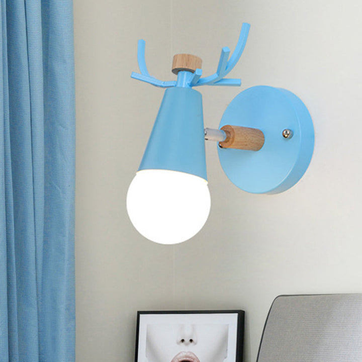Skørter | Metal small cone wall lamp with deer antlers adjustable children's room 1 light Nordic style wall lamp