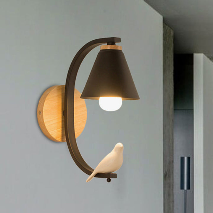 Skørter | Nordic Style Conical Wall Lamp with Bird 1 Head Metal Wall Light for Bedroom Hallway
