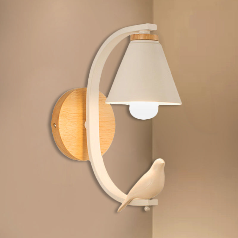 Skørter | Nordic Style Conical Wall Lamp with Bird 1 Head Metal Wall Light for Bedroom Hallway