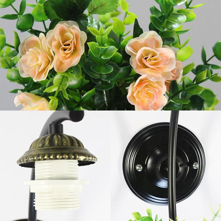 Lisslune | Lily Wall Lamp Tiffany Beige/Clear Glass 1 Head Black Sconces Lighting with Flower Decoration