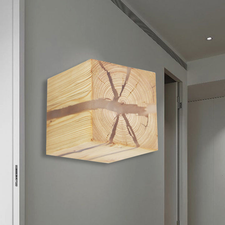 Skørter | Rustic Style Cracked Cube Wall Lamp Wood Wall Light for Children's Room Nursery