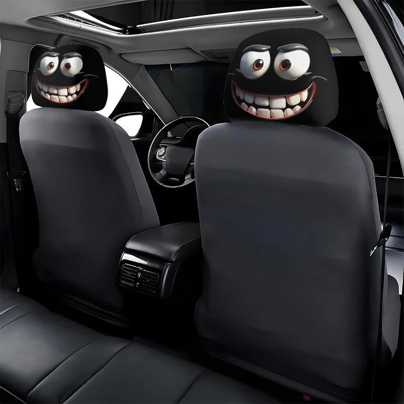 Lisslune | 2pcs Set of Funny Big-Eyed Grinning Cartoon Print Car Seat Headrest Covers