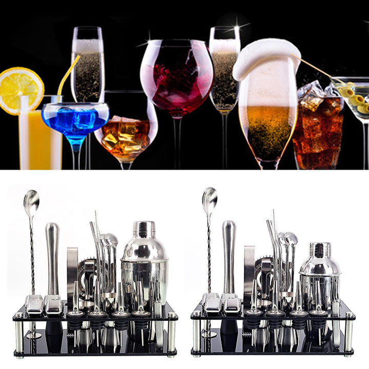 Lisslune | 23pcs/Set Bartender Kit Professional Versatility Stainless Steel Martini Cocktail Shaker with Stand Bar Accessories