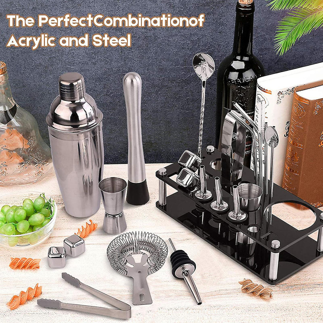 Lisslune | 23pcs/Set Bartender Kit Professional Versatility Stainless Steel Martini Cocktail Shaker with Stand Bar Accessories