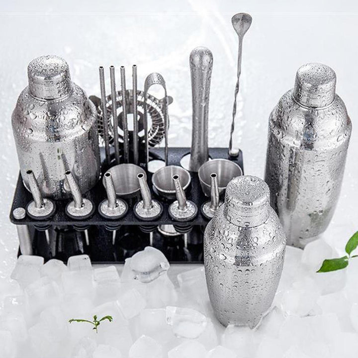 Lisslune | 23pcs/Set Bartender Kit Professional Versatility Stainless Steel Martini Cocktail Shaker with Stand Bar Accessories
