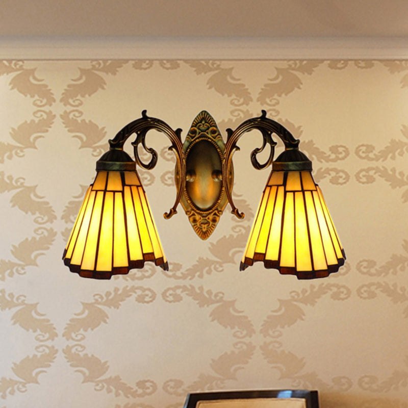 Lisslune | Yellow Glass Old Brass Wall Light Arc/Nix 2 Heads Mission Wall Mounted Lamp