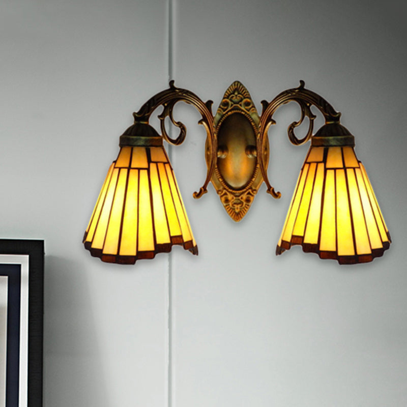 Lisslune | Yellow Glass Old Brass Wall Light Arc/Nix 2 Heads Mission Wall Mounted Lamp