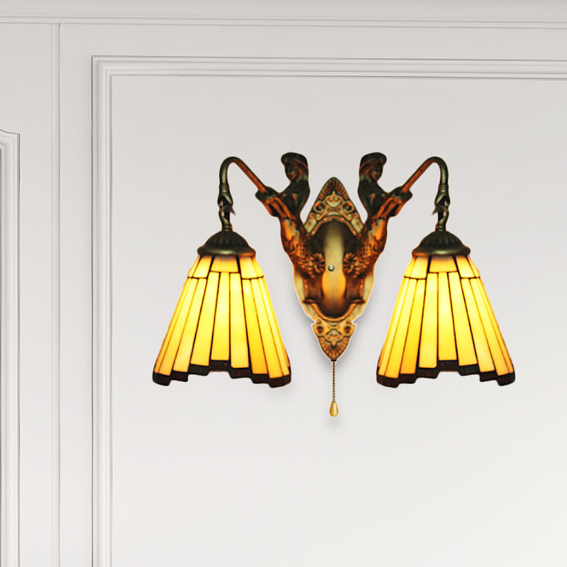 Lisslune | Yellow Glass Old Brass Wall Light Arc/Nix 2 Heads Mission Wall Mounted Lamp