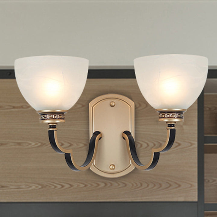 Skørter | Gold Dome Wall Mount Light Traditional Frosted Glass 1/2-Light Living Room Wall Lamp with Wavy Arm