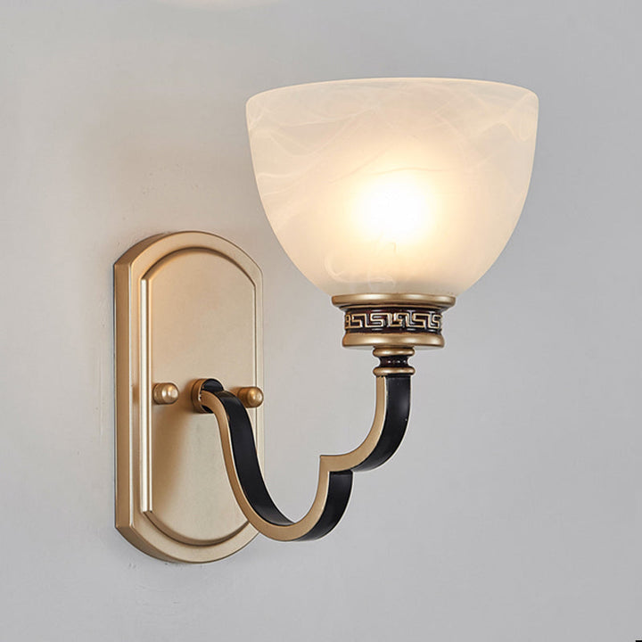 Skørter | Gold Dome Wall Mount Light Traditional Frosted Glass 1/2-Light Living Room Wall Lamp with Wavy Arm