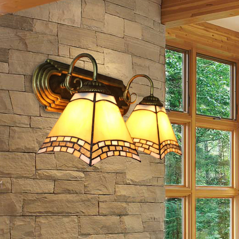 Lisslune | 2 Light Pyramid Wall Light with Gooseneck Mission Style Stained Glass Wall Lamp