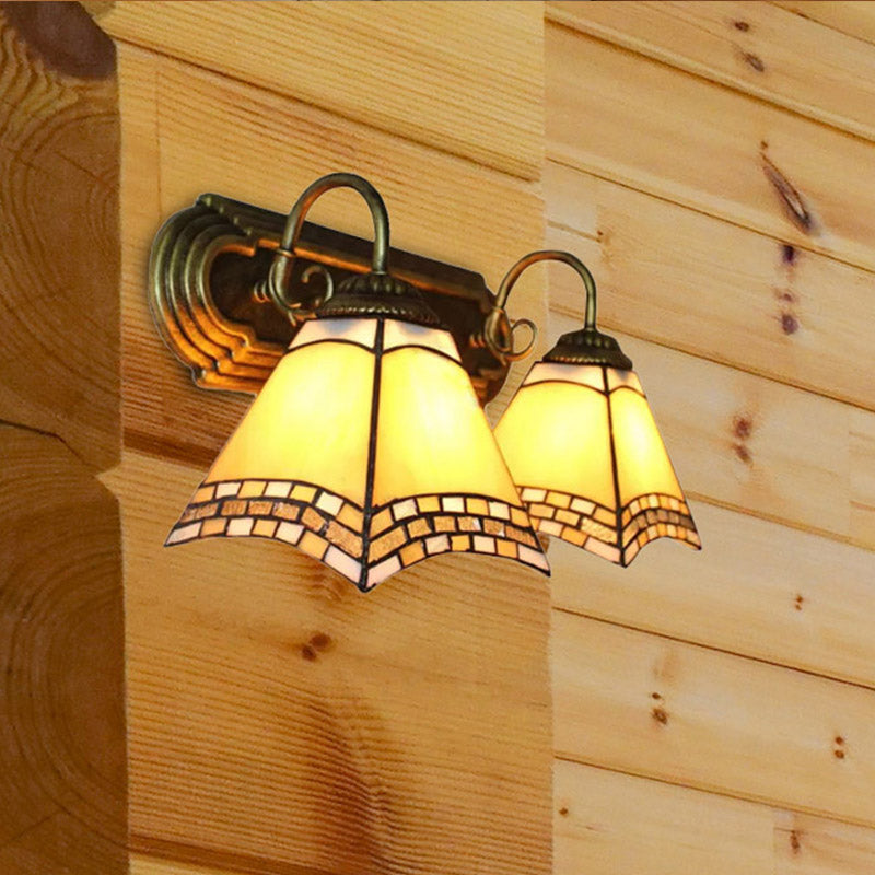 Lisslune | 2 Light Pyramid Wall Light with Gooseneck Mission Style Stained Glass Wall Lamp