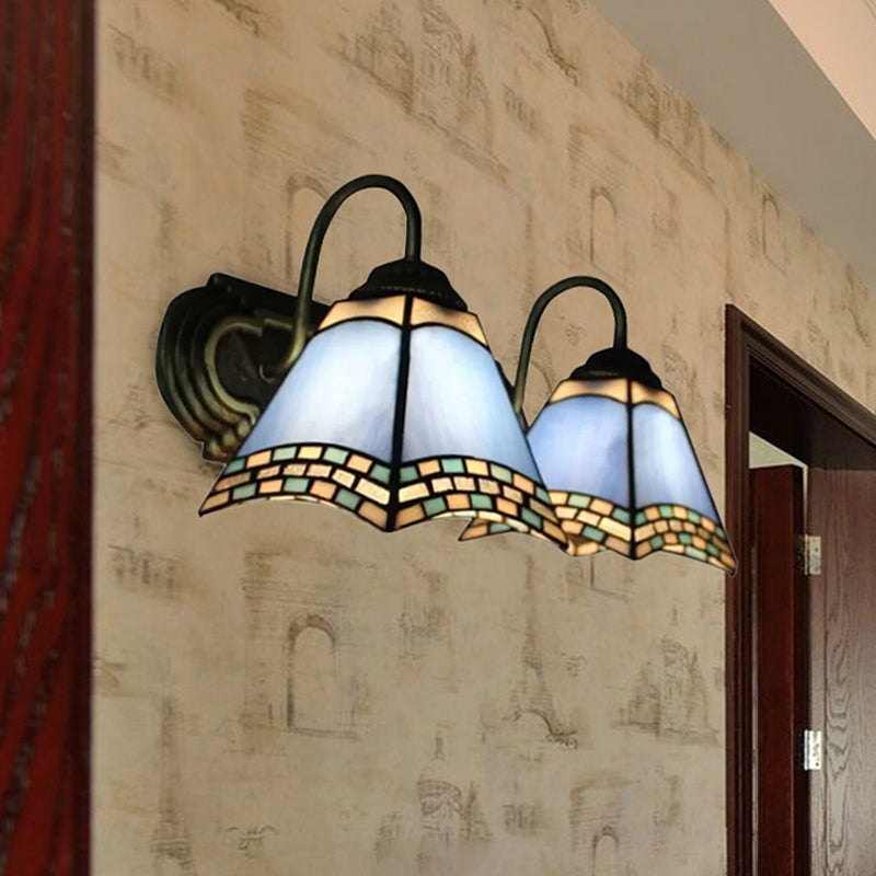 Lisslune | 2 Light Pyramid Wall Light with Gooseneck Mission Style Stained Glass Wall Lamp