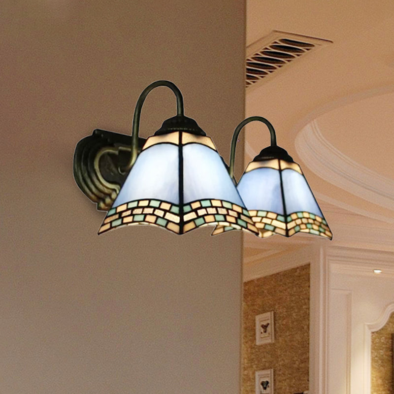 Lisslune | 2 Light Pyramid Wall Light with Gooseneck Mission Style Stained Glass Wall Lamp