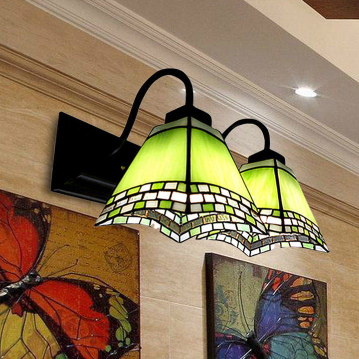 Lisslune | 2 Light Pyramid Wall Light with Gooseneck Mission Style Stained Glass Wall Lamp