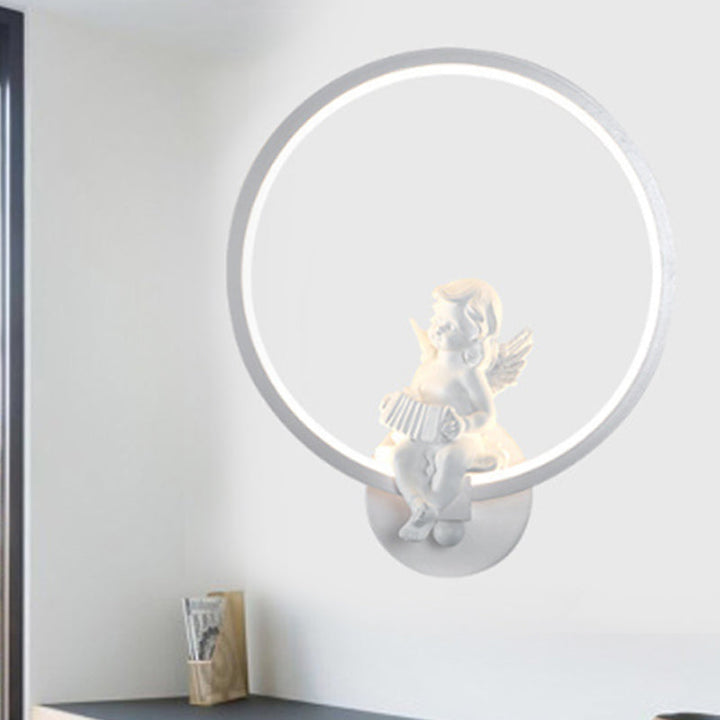 Skørter | Art Ring Wall Light with Small Angel Metal Resin Wall Lamp for Bedroom Mirror Bathroom
