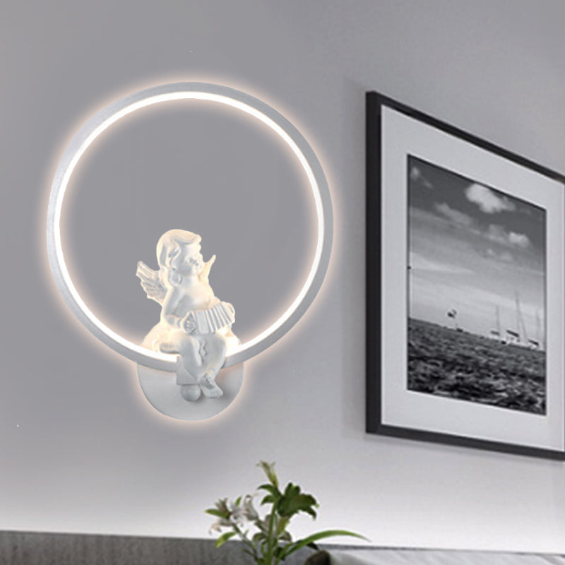 Skørter | Art Ring Wall Light with Small Angel Metal Resin Wall Lamp for Bedroom Mirror Bathroom