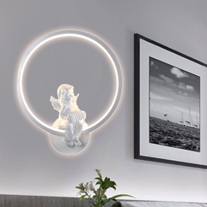 Skørter | Art Ring Wall Light with Small Angel Metal Resin Wall Lamp for Bedroom Mirror Bathroom
