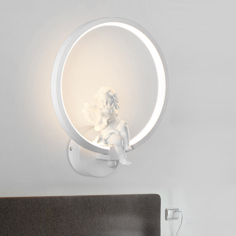 Skørter | Art Ring Wall Light with Small Angel Metal Resin Wall Lamp for Bedroom Mirror Bathroom