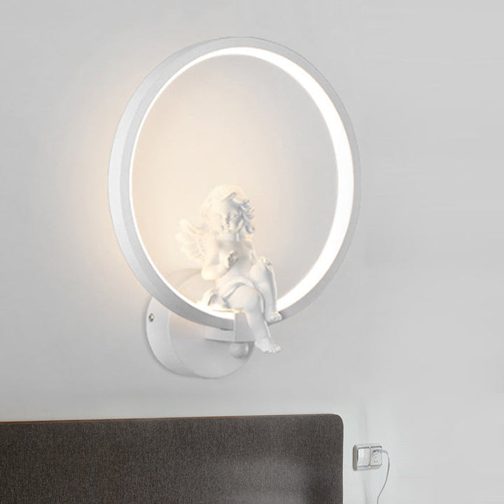 Skørter | Art Ring Wall Light with Small Angel Metal Resin Wall Lamp for Bedroom Mirror Bathroom