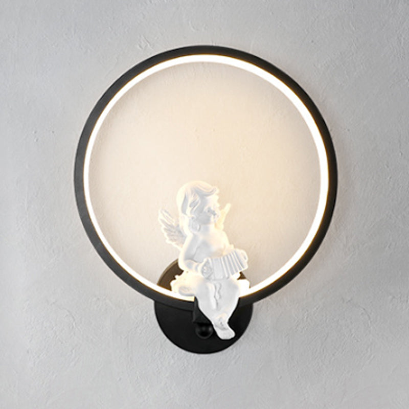 Skørter | Art Ring Wall Light with Small Angel Metal Resin Wall Lamp for Bedroom Mirror Bathroom